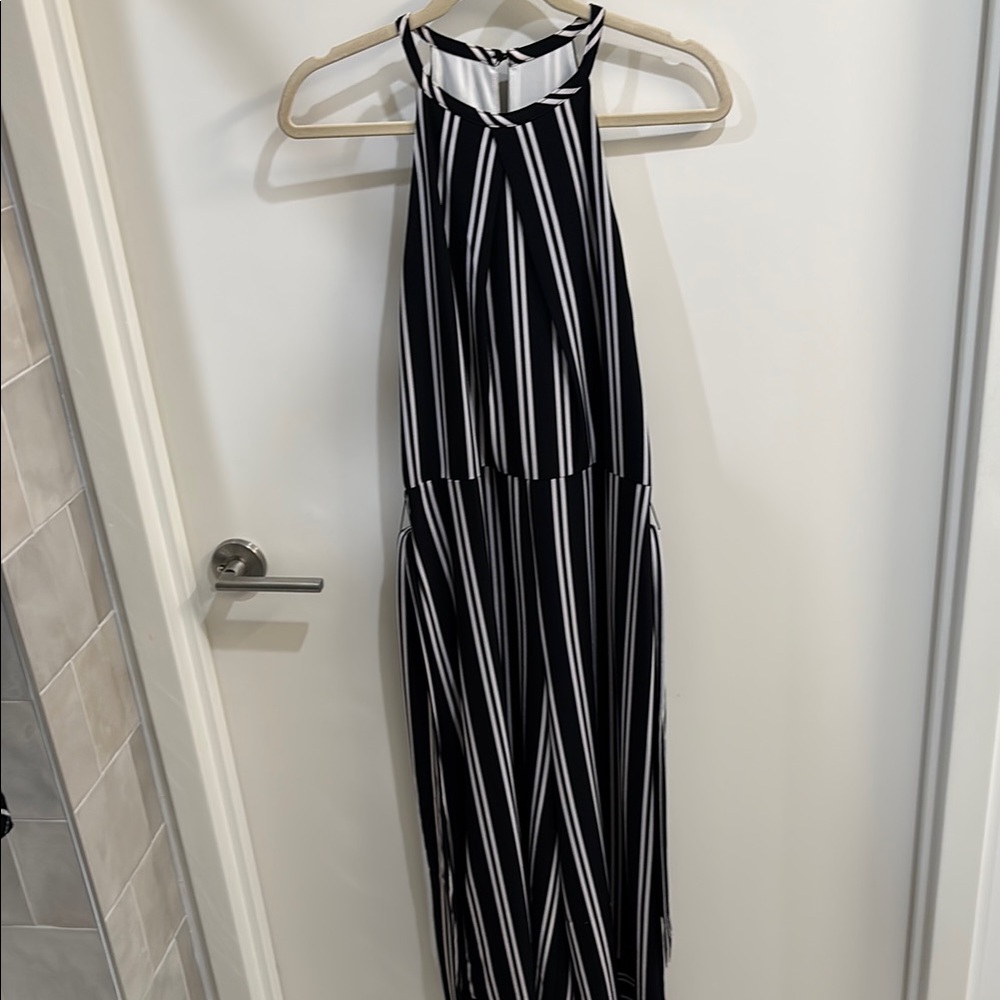 Emma & Michele Black and White Striped Jumpsuit